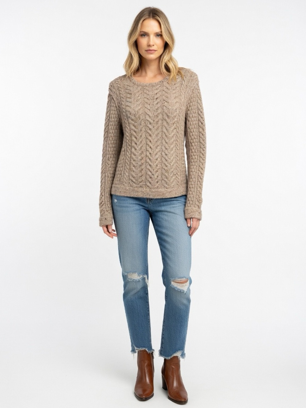 Rag & Bone Taupe Cable Crewneck Sweater